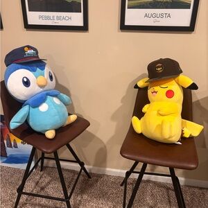 Blue and Yellow Plush Bird Toys w hats and stools